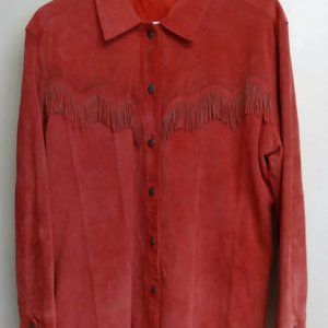 Chico's Fringed Red Suede Leather Jacket